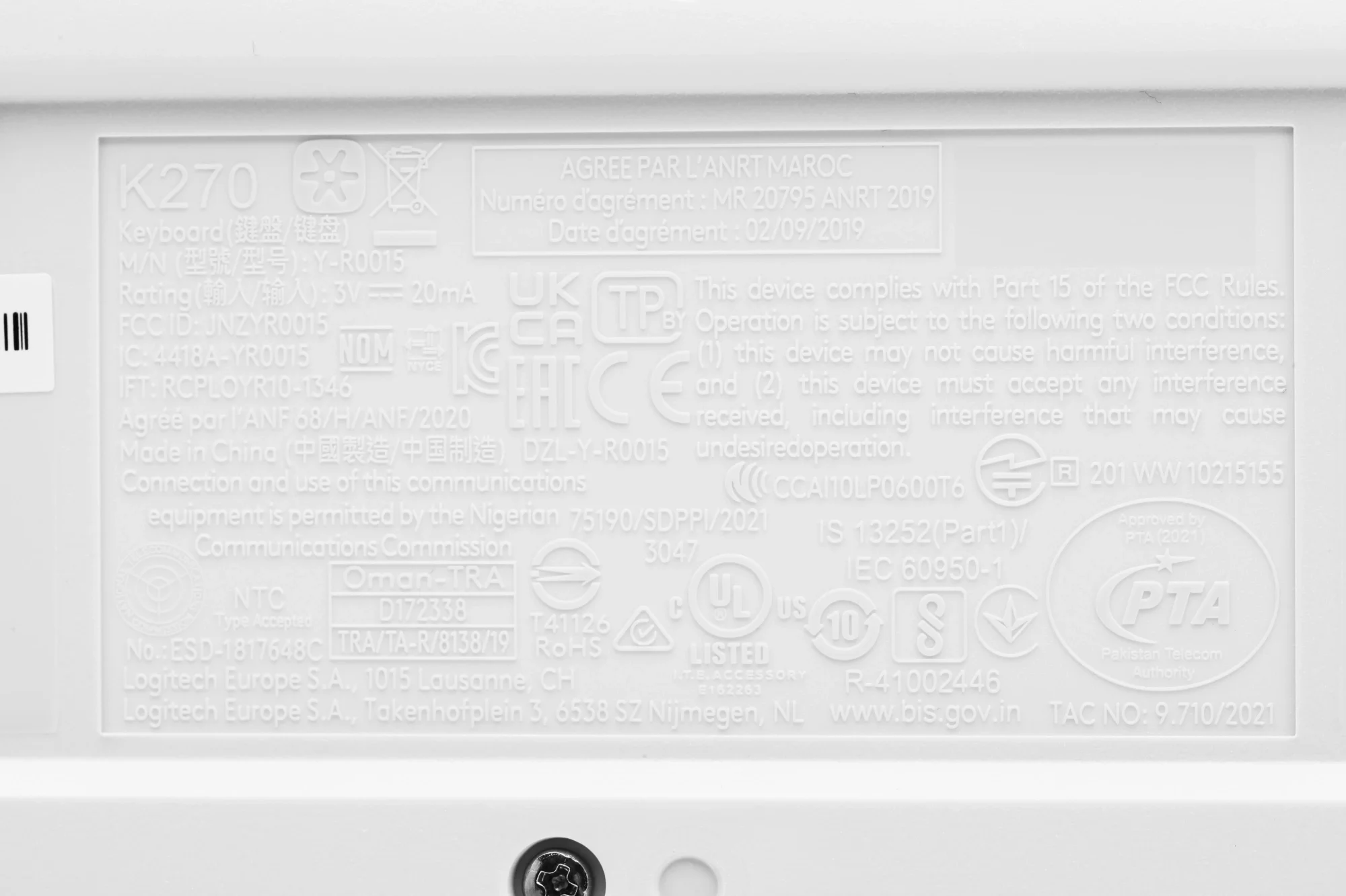 Клавиатура Logitech K270 черный/белый USB беспроводная Multimedia (920-003058)