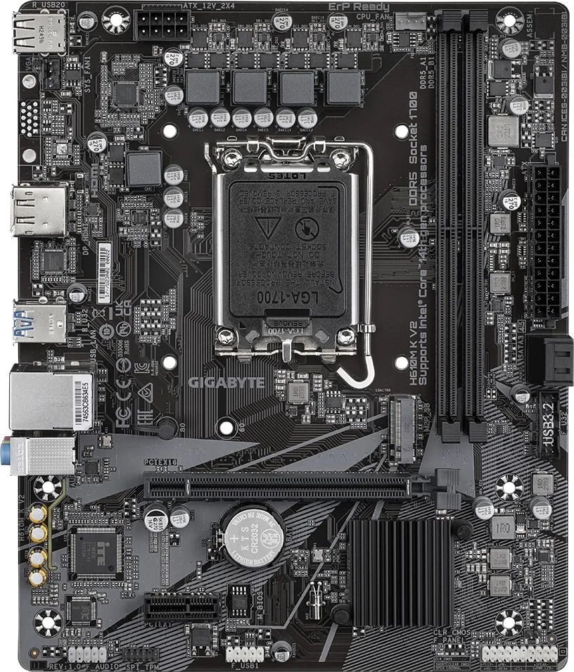 Материнская плата Gigabyte H610M K V2, LGA1700, Intel H610, 2xDDR5, 2xSATA, 1xM.2, 1xPCIe 4.0 x16, 1xPCIe 3.0 x1, 1xDP, 1xHDMI, 1x1Gb LAN, 2xUSB-A 5Gbps, 4xUSB-A 2.0, 3x3.5 мм, 7.1, mATX