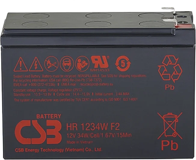 Батарея для ИБП CSB - HR1234W, 12 В, 6xCell, 9А/ч, Internal, Faston F2 (T2), HR1234W F2