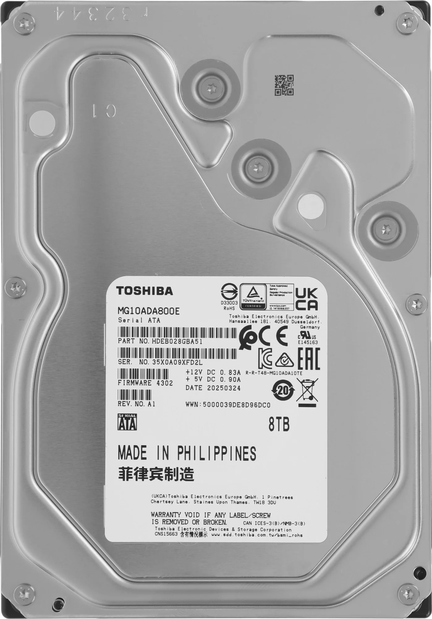 Жесткий диск/ HDD Toshiba SATA3 8Tb 3.5" Server 7200 256Mb  1 year warranty (replacement MG08ADA800E)