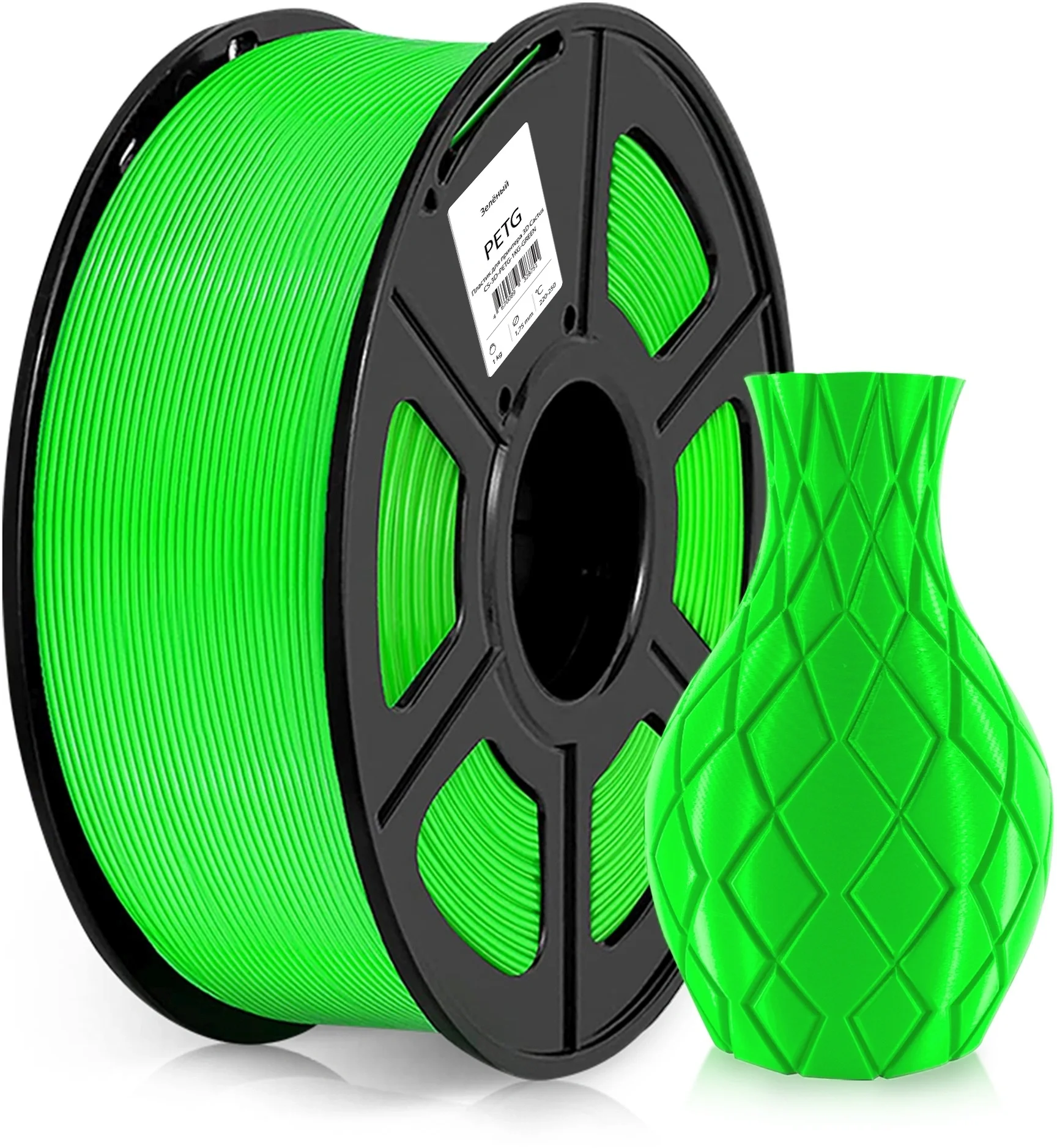 -/ Пластик для принтера 3D Cactus CS-3D-PETG-1KG-GREEN PETG d1.75мм 1кг L316м 1цв.