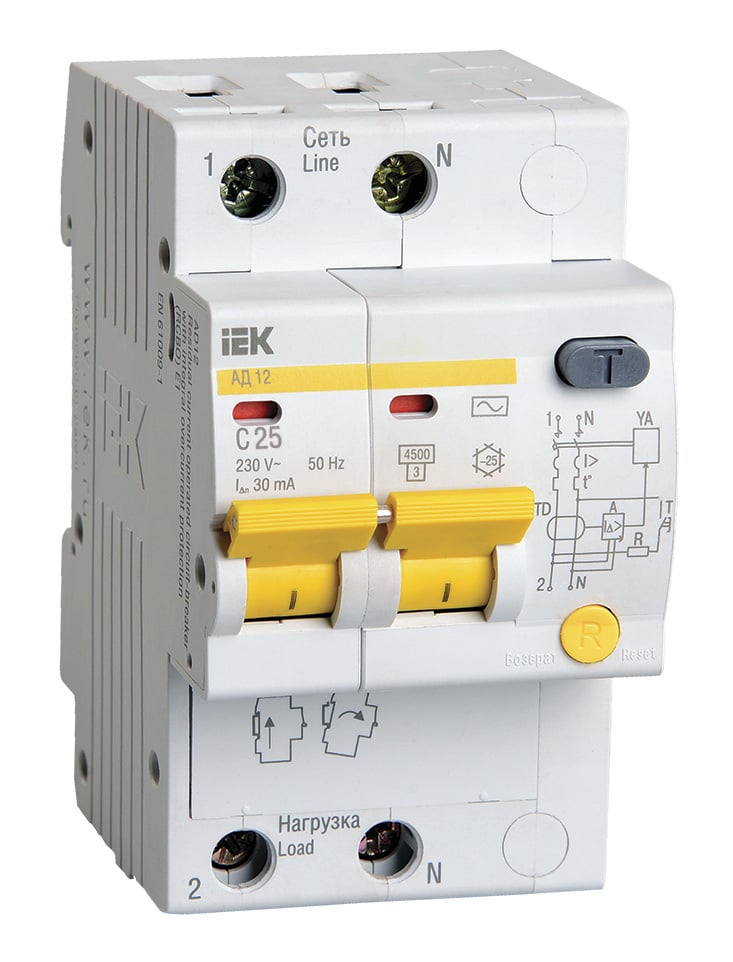 Дифференциальный автомат IEK MAD10-2-025-C-030, 25А, 30мА, тип C, 2П