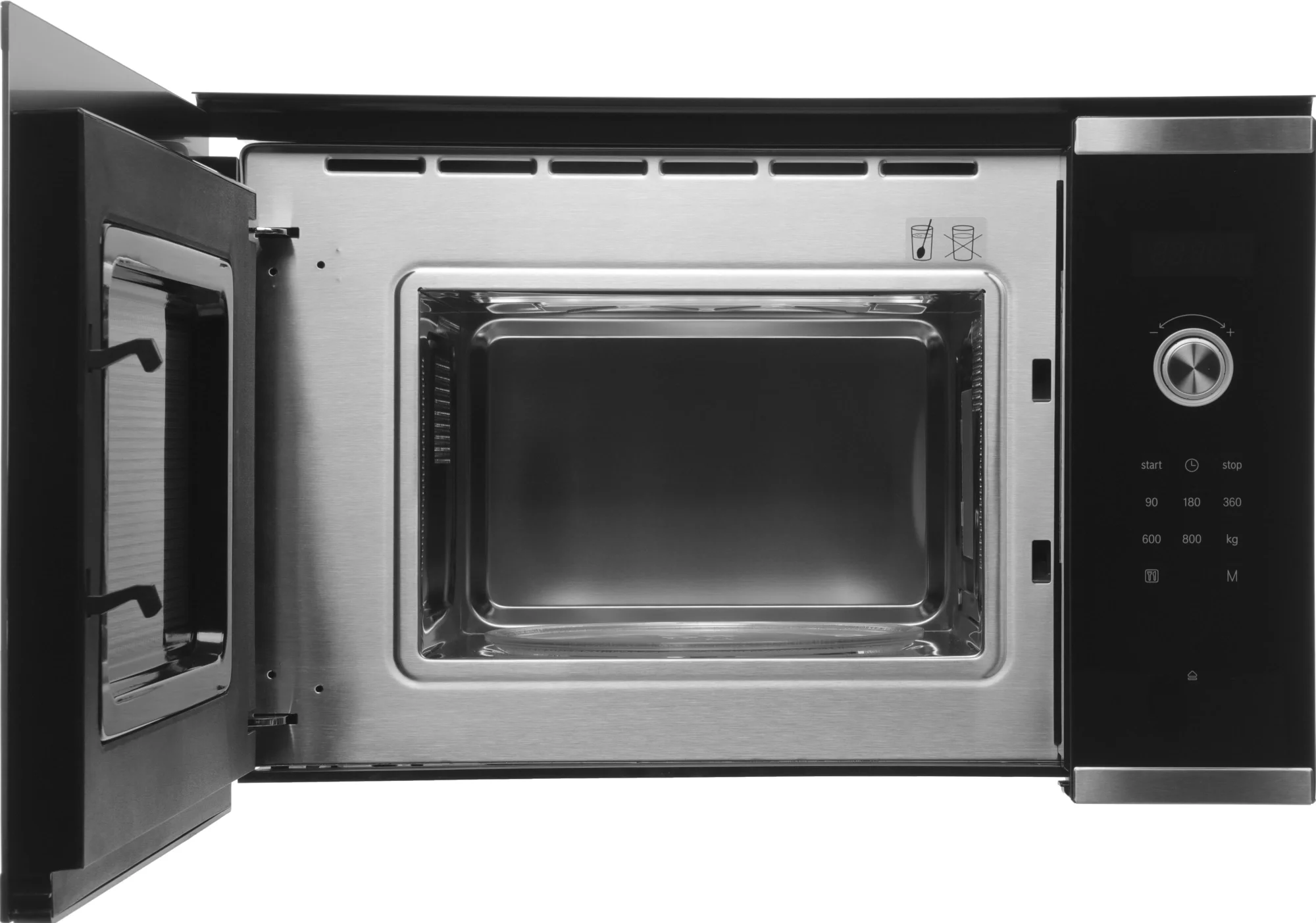 Serie 6, Встраиваемая микроволновая печь, нержавеющая сталь, LED-дисплей, микроволны до 800 Вт, 5 ступеней мощности микроволн, утапливаемый переключатель, 7 автоматических программ, память на одну пользовательскую программу, многофункциональные часы, рабочая камера объемом 20л