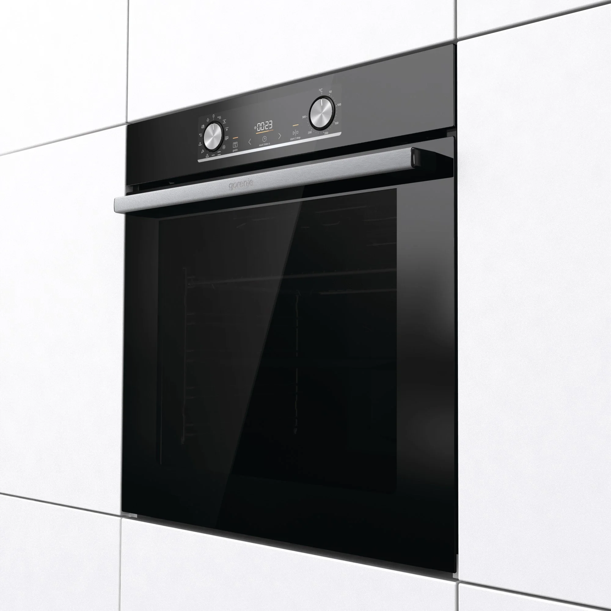 Встраиваемые электрические духовки GORENJE/ BOX6737E01BG, Духовой шкаф 60 см, Полезный объем: 77 л, Механическое управление, Сенсорный программатор IconLed, Стандартный шарнир дверцы, Многоуровневое приготовление, Решетка, Съемные направляющие, Дверца CompactDoor: 2 стекла + 1 термослой, черный цвет