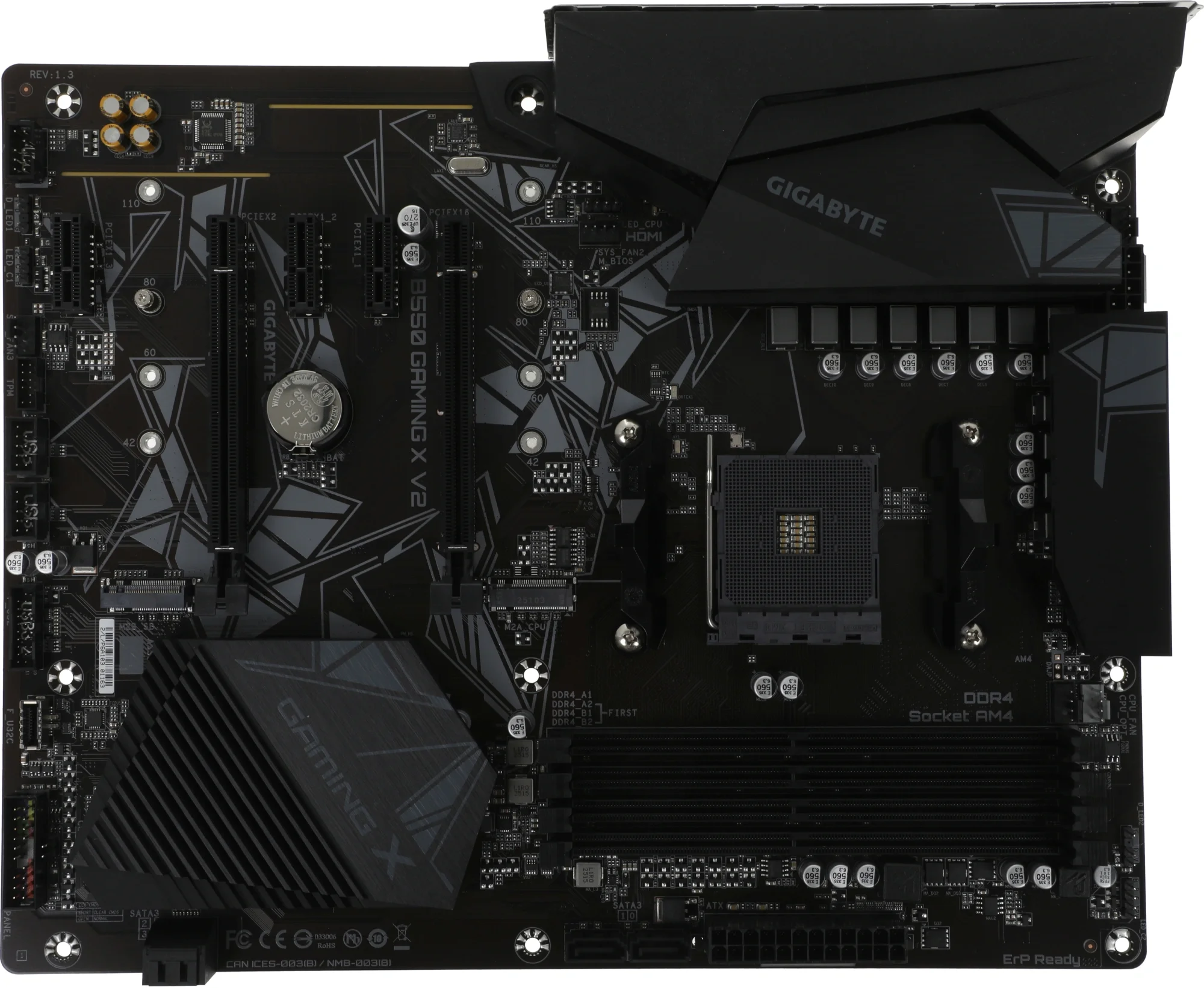 Материнская плата Gigabyte B550 GAMING X V2, Socket AM4, AMD B550, 4xDDR4-3200, DVI-D+HDMI, 2xPCI-Ex16, 3xPCI-Ex1, 4xSATA3(RAID 0/1/10), 2xM.2, 8 Ch Audio, 1xGLan, (2+4)xUSB2.0, (4+2)xUSB3.2, 1xPS/2, ATX, RTL (810702) bp (B550 GAMING X V2 плохая упаковка)