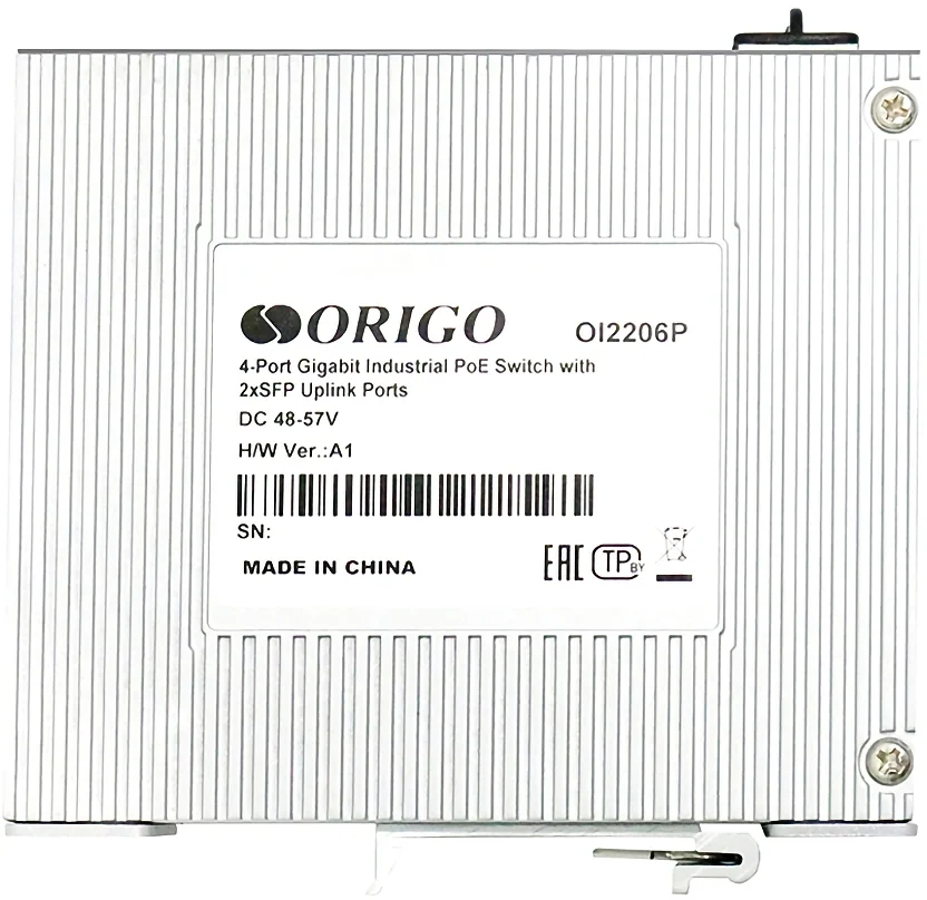 Коммутатор ORIGO OI2206P/120W/A1A Промышленный конфигурируемый PoE-коммутатор, 4x1000Base-T PoE, 2x1000Base-X SFP, DIP-переключатель, PoE-бюджет 120 Вт, защита от статического электричества 6/8 кВ, -40..75°C
