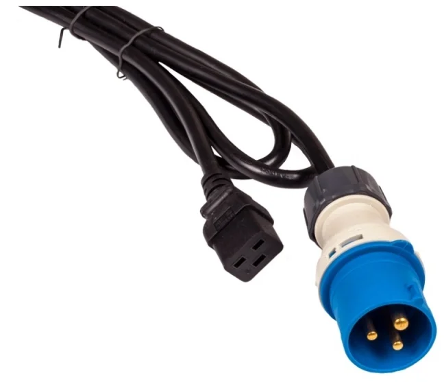Кабель питания для серверов Lanmaster LAN-PP9M/19-2.5-BK (IEC 309 Male - C19, 3х2.5мм?, 250В, 16A, черный, 2.5м)