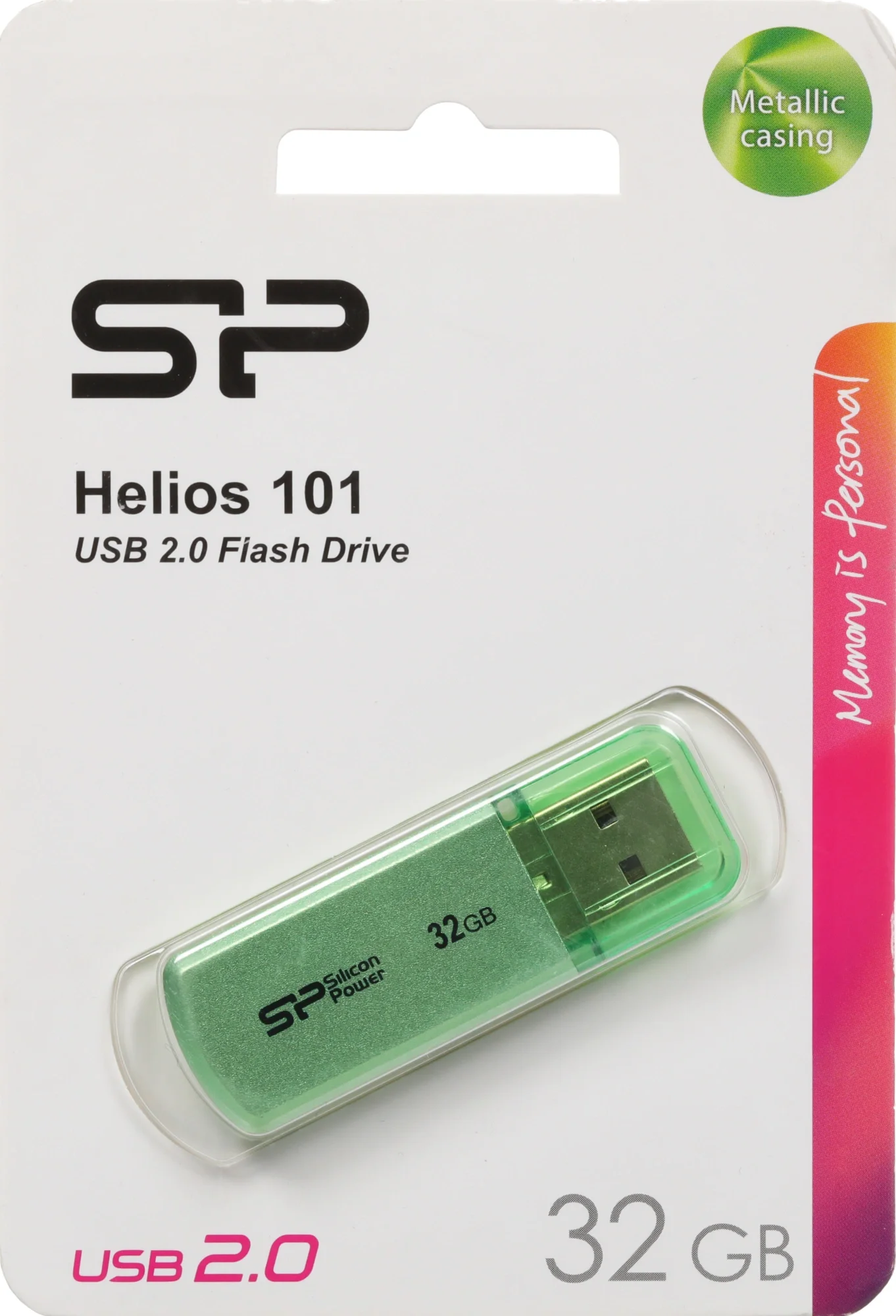 Флеш накопитель 32Gb USB 2.0 Silicon Power Helios Helios 101, зеленый (SP032GBUF2101V1N)