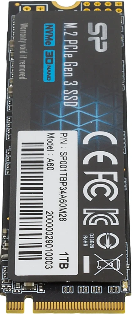 Накопитель SSD SILICON POWER 1Tb P34A60 (M.2 2280 PCI-E Gen4 x4, NVMe, R/W 2200/1600MB/s, 600TBW, RTL) (SP001TBP34A60M28)