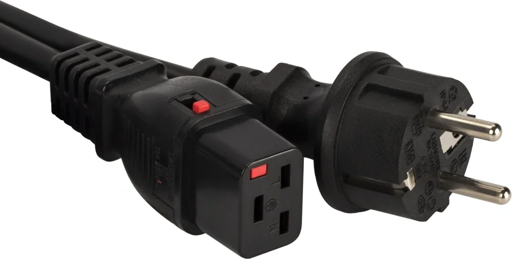 LAN-PP19L/SH-3.0-BK Шнур для блока питания Lanmaster IEC 60320 С19 вилка Schuko 3 м 16А с защитой подключения цвет: чёрный