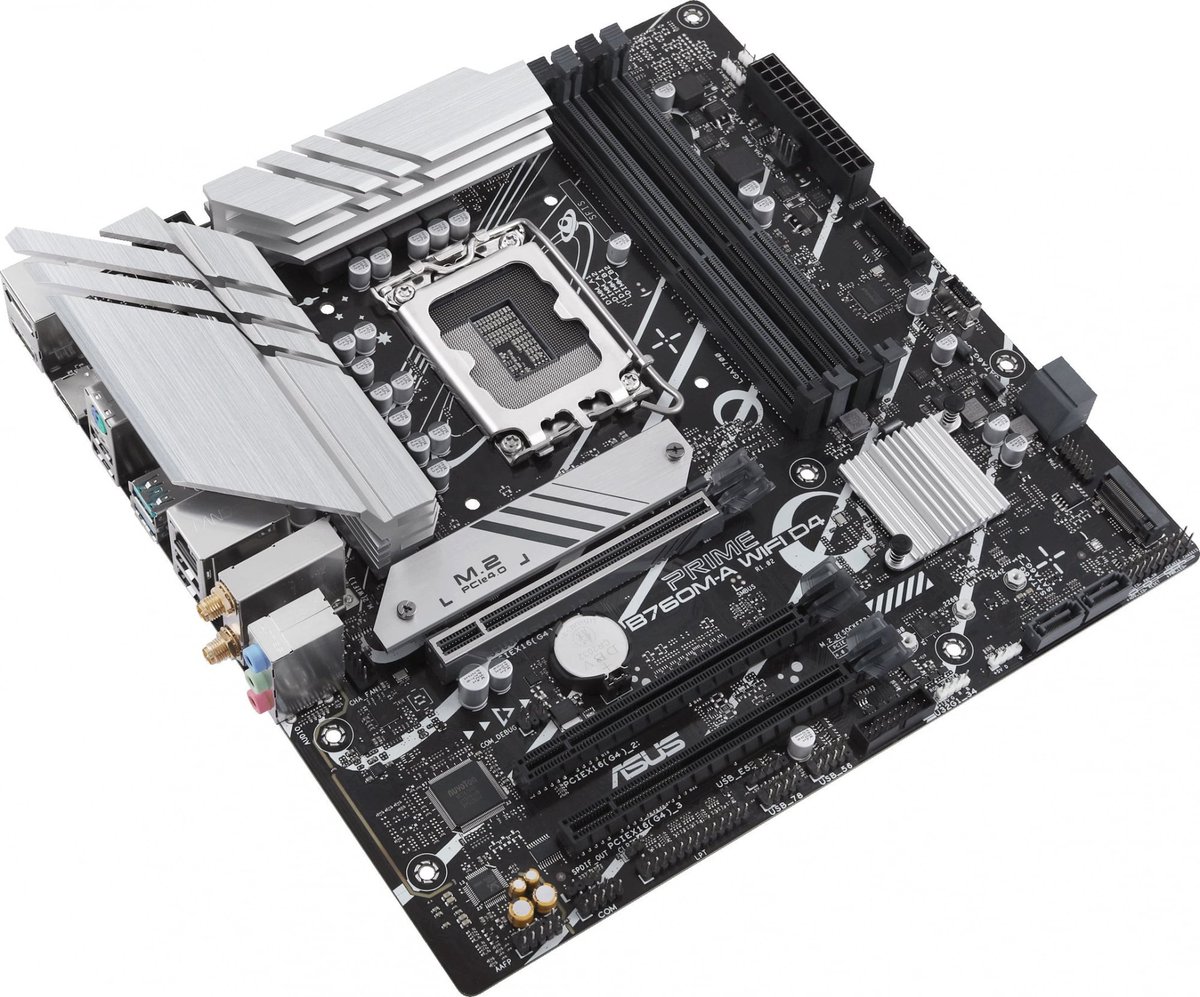 Материнская плата ASUS PRIME B760M-A WIFI D4, LGA 1700, Intel B760, 4xDDR4, 4xSATA, 2xM.2, 1xPCIe 4.0 x16, 1xPCIe 4.0 x4, 1xPCIe 4.0 x1, 2xHDMI, 1xDP, 1x 2.5Gb LAN, 2xUSB-A 3.2 Gen 2, 4xUSB-A 2.0, 3x3.5 мм, 7.1, mATX