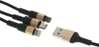 Кабель Hoco X26 Xpress one 80275 USB (m)-Lightning (m)/USB Type-C (m)/micro USB (m) 1м черный/золотистый