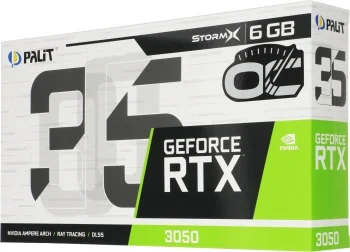 Видеокарта Palit PCI-E 4.0 PA-RTX3050 STORMX OC NVIDIA GeForce RTX 3050 6Gb 96bit GDDR6 1042/14000 DVIx1 HDMIx1 DPx1 HDCP Ret