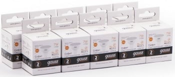 Лампа светодиодная Gauss 7Вт цок.:GU5.3 рефлек. 220B св.свеч.бел.теп. MR16 (упак.:1шт) (13517)