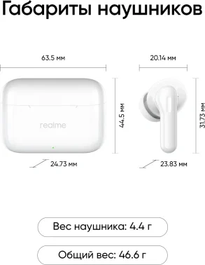 Гарнитура внутриканальные Realme Buds T200 белый беспроводные bluetooth в ушной раковине (6941764462076)