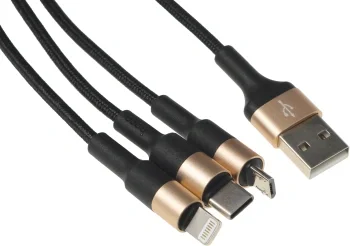 Кабель Hoco X26 Xpress one 80275 USB (m)-Lightning (m)/USB Type-C (m)/micro USB (m) 1м черный/золотистый
