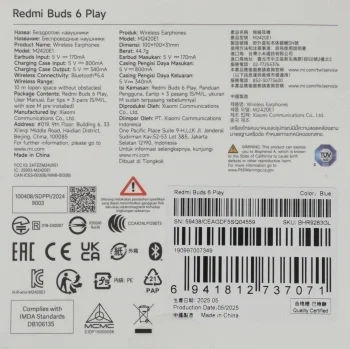 Гарнитура внутриканальные Xiaomi Redmi Buds 6 Play синий беспроводные bluetooth в ушной раковине (BHR9283GL)