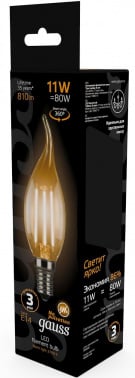 Лампа филам. Gauss Filament 11Вт цок.:E14 свеча 220B св.свеч.бел.теп. CF35 (упак.:10шт) (104801111)