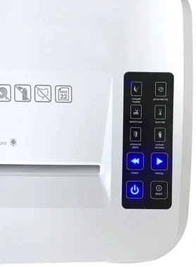 Шредер Office Kit S215N 3,9x38 белый (секр.P-4) фрагменты 22лист. 35лтр. скрепки скобы пл.карты CD