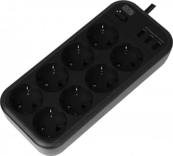 Сетевой фильтр Powercom SP-08 USB03AB 1.8м 1.8м (8 розеток) черный (коробка)