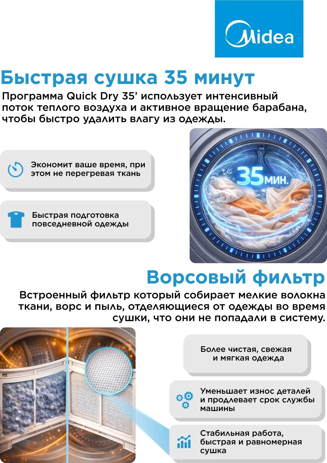 Сушильная машина Midea MD0180BH60/T кл.энер.:A+ макс.загр.:8кг черный