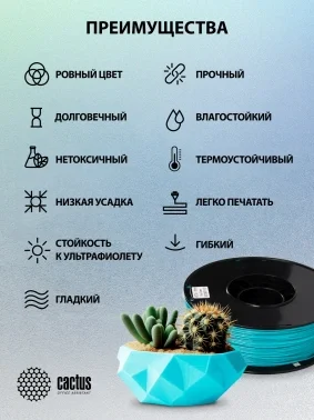 Пластик для принтера 3D Cactus CS-3D-PETG-1KG-CYAN PETG d1.75мм 1кг L316м 1цв.