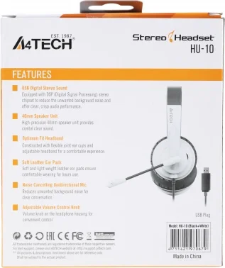 Наушники с микрофоном A4Tech HU-10 черный/белый 2м накладные USB оголовье (HU-10/USB/BLACK+WHITE)