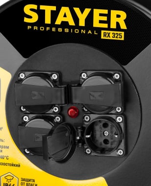 Удлинитель силовой Stayer 55076-50_z01 3x2.5кв.мм 4розет. 50м КГ катушка черный