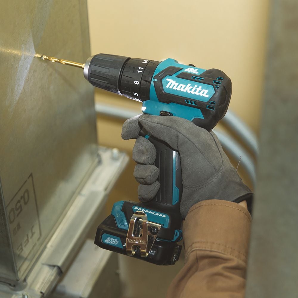 Makita HP332DZ Дрель ак(уд) б\щет,{10.8В,Li-ion(слайдер),БЗП-10мм,0-450\1500об\м,35\21Нм,1.1кг,кор,б\акк и з\у}