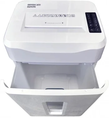 Шредер Office Kit S210N 3,9x38 белый (секр.P-4) фрагменты 16лист. 35лтр. скрепки скобы пл.карты CD