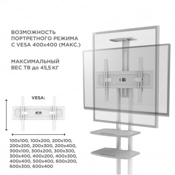 Стойка для телевизора Onkron TS1552 черный 40"-70" макс.60.5кг напольный мобильный