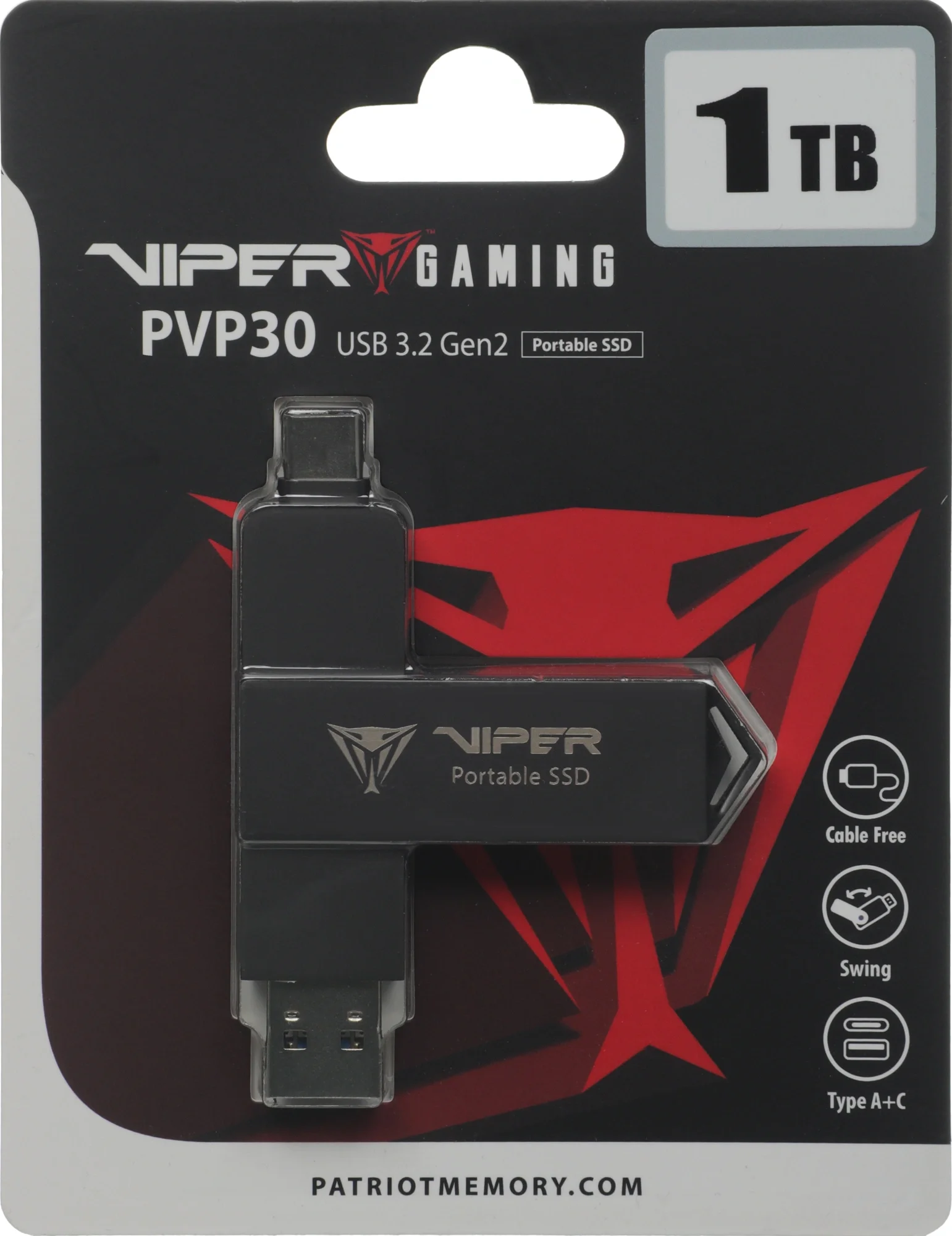Накопитель SSD Patriot USB3.2 Gen2 1TB PVP301TB28UDG PVP30 Viper черный