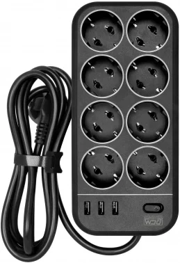 Сетевой фильтр Powercom SP-08 USB03AB 1.8м 1.8м (8 розеток) черный (коробка)