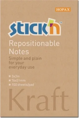 Блок самоклеящийся бумажный Stick`n 21638 76x51мм 100лист. 62г/м2 Kraft Notes