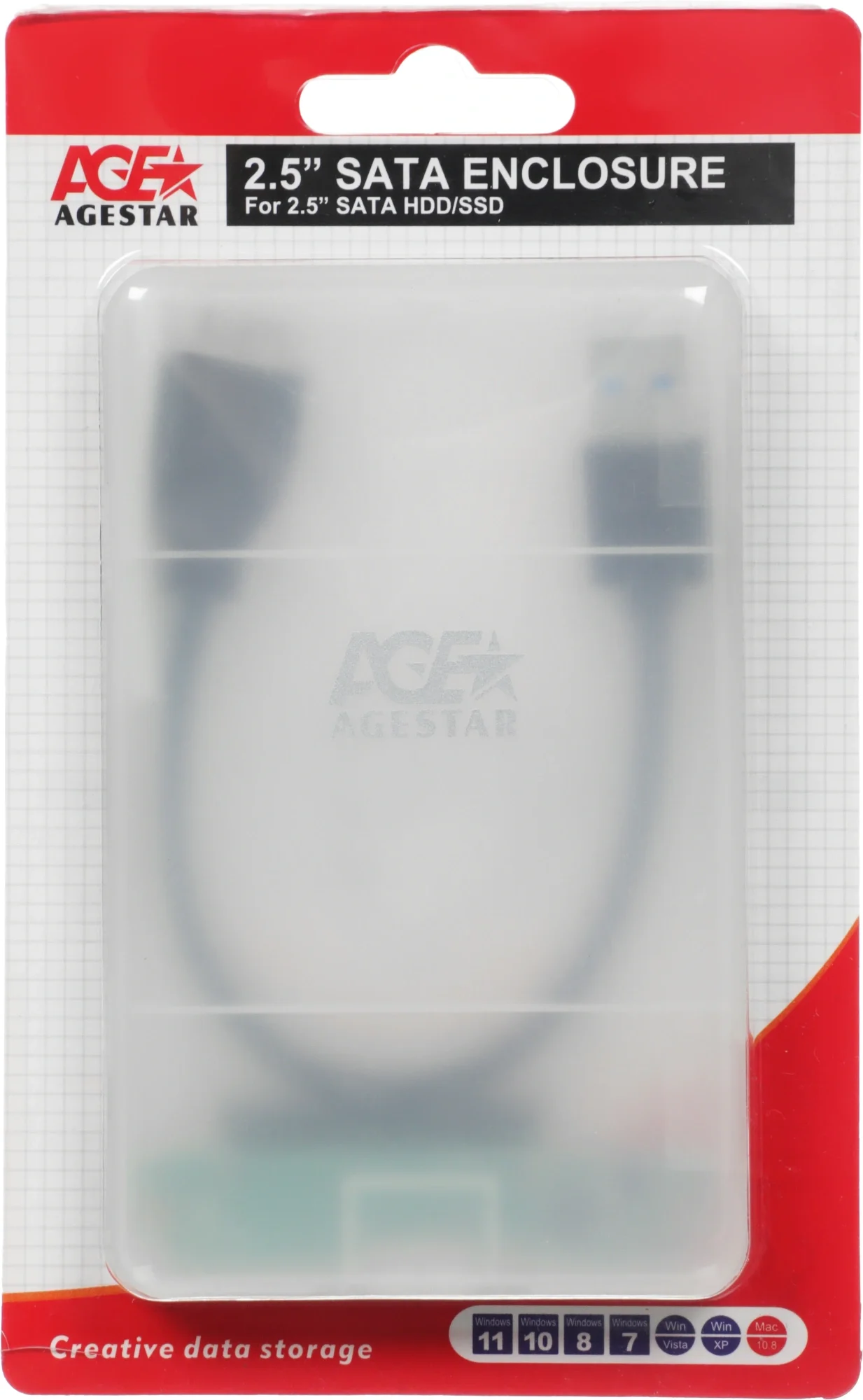 Внешний корпус для HDD/SSD AgeStar 3UBCP3 SATA USB3.0 пластик белый 2.5"
