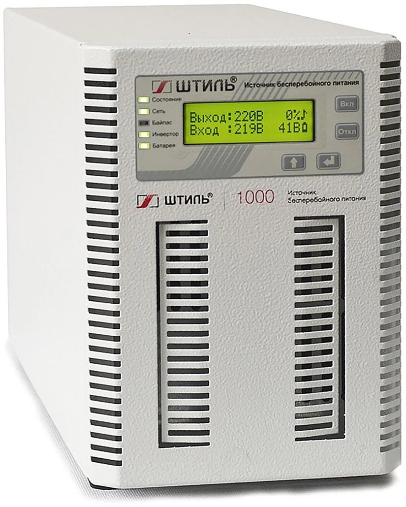 ИБП ШТИЛЬ - ST1101L 1000 ВА/900 Вт, On-Line, in (1xIEC-320 C14), 1xSchuko, 3xIEC-320 C13, LCD, Tower, без встроенных АКБ, цвет серый, ST1101L