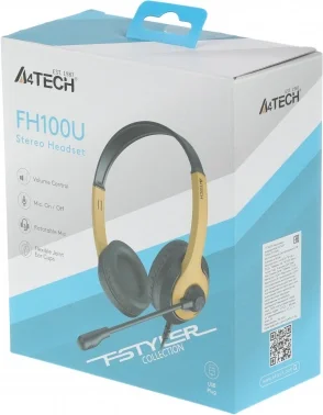 Наушники с микрофоном A4Tech Fstyler FH100U желтый/черный 2м накладные USB оголовье (FH100U (BUMBLEBEE))