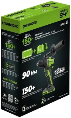 Дрель-шуруповерт Greenworks GD24DD90 аккум. патрон:быстрозажимной (3707507CUD)