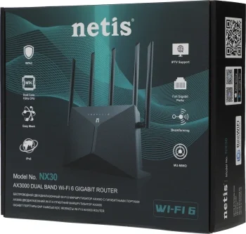 Роутер беспроводной Netis NX30 AX3000 10/100/1000BASE-TX черный