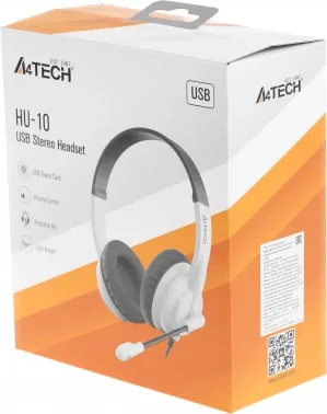 Наушники с микрофоном A4Tech HU-10 черный/белый 2м накладные USB оголовье (HU-10/USB/BLACK+WHITE)