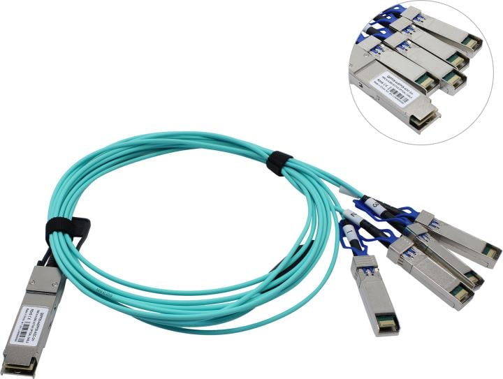 Разветвляющий кабель LR-LINK - AOC, QSFP28 -> 4 x SFP28, 100 Гб/с, 3 м, цвет голубой, LRAOC-QSFP28-4SFP28-3M