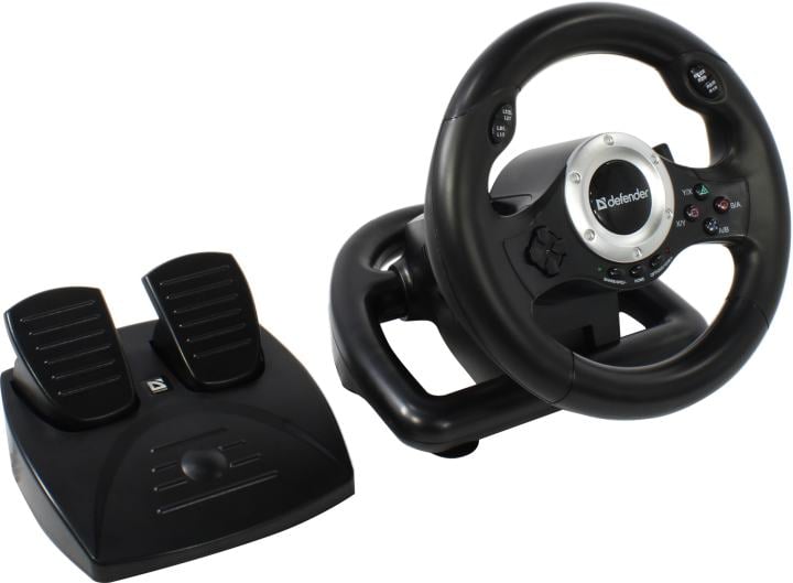 Руль Defender Turbo Pro (Vibration, рулевое колесо, педали, 8поз.перекл.,  10кн.,  USB,  PS3/PS4/XBOX) <64291>