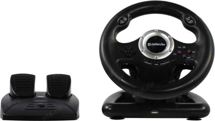 Руль Defender Turbo Pro (Vibration, рулевое колесо, педали, 8поз.перекл.,  10кн.,  USB,  PS3/PS4/XBOX) <64291>