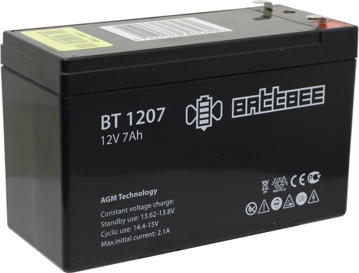 Аккумуляторная батарея Delta (Battbee BT) BT 1207 12В/7Ач, клемма F1 (151х65х95мм (100мм); кг; Срок службы 3лет; Гаранти