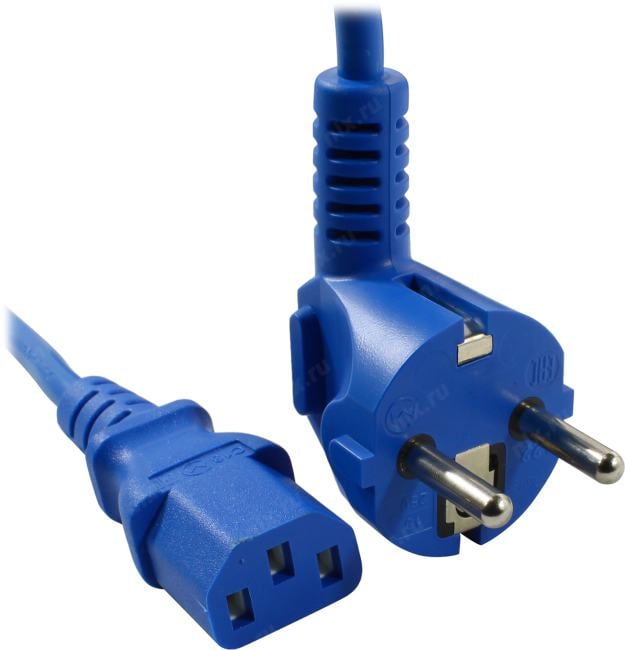 Hyperline <PWC-IEC13-SHM-5.0-BL> Кабель компьютер - розетка 220V 5м  Европейский стандарт, Г-образный