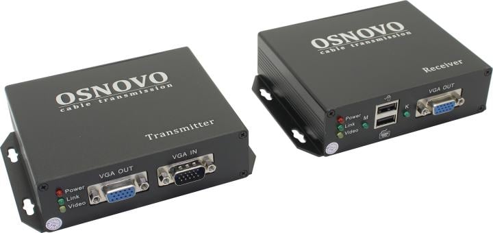 Osnovo <TA-VKM/3+RA-VKM/3(ver.2)> VGA Extender KVM (VGA 15F+USB-> RJ45-> VGA 15F+USB,  до 100м) +2б.п