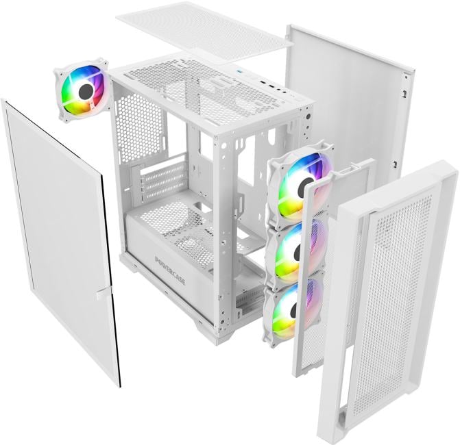 Powercase Alisio Micro X4W V2, Tempered Glass, 4х 120mm ARGB fans, ARGB HUB, белый,  mATX  (CAMCXW-A4)