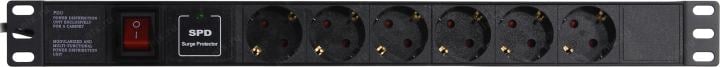 Exegate ServerPro PDU-19H609 Al-6S-C14-2.5 <EX280834RUS> Блок силовых розеток 19", чёрный  1U, 6 евророзеток