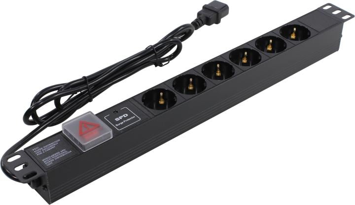 Exegate ServerPro PDU-19H609 Al-6S-C14-2.5 <EX280834RUS> Блок силовых розеток 19", чёрный  1U, 6 евророзеток
