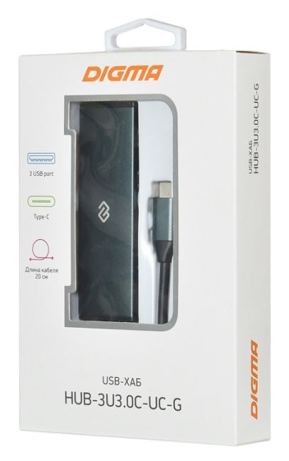 Разветвитель USB-C Digma  HUB-3U3.0С-UC-G 4порт. серый